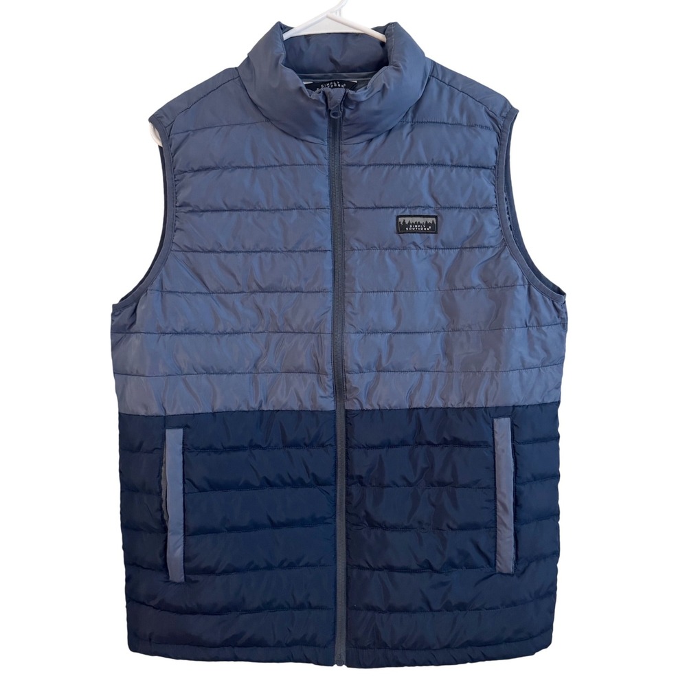 Simply Southern Men's Blue‎ Puffer Vest Medium Quilted Zip Up